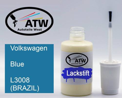 Volkswagen, Blue, L3008 (BRAZIL): 20ml Lackstift, von ATW Autoteile West.